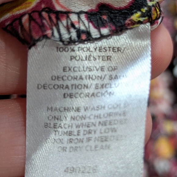 Loft Black Red Floral Long Sleeve Crew Neck Blouses M - Picture 8 of 9